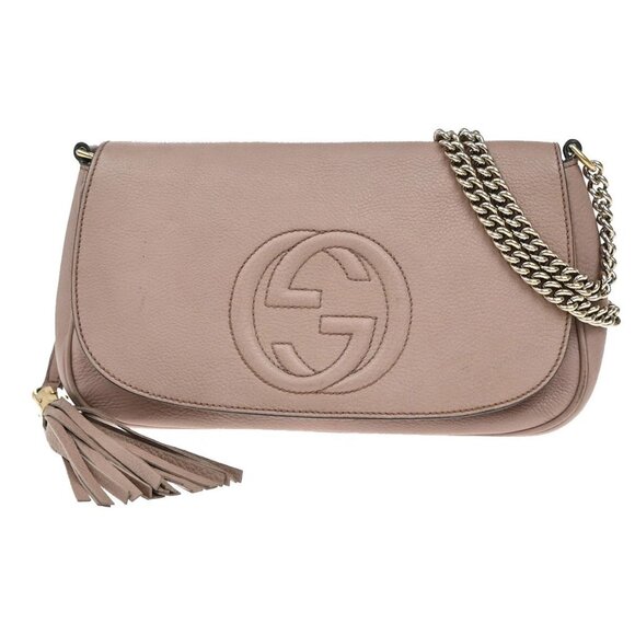 GUCCI GG Interlocking Chain Tassel Shoulder Hand Bag Leather Pink Gold 79EF745 - Picture 1 of 15